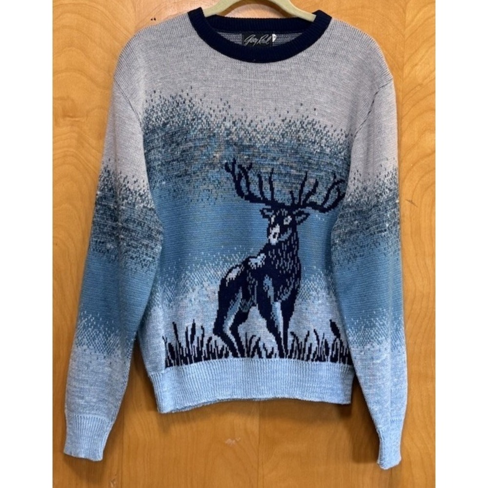 Gary Reed Crewneck Knit Sweater Granoacore Cabin Style Blues Sz XL